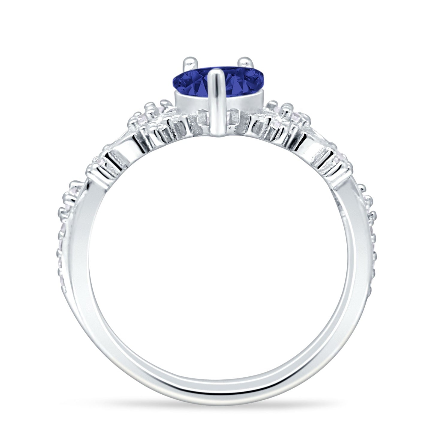 Two Piece Pear Teardrop Bridal Ring Blue Sapphire CZ