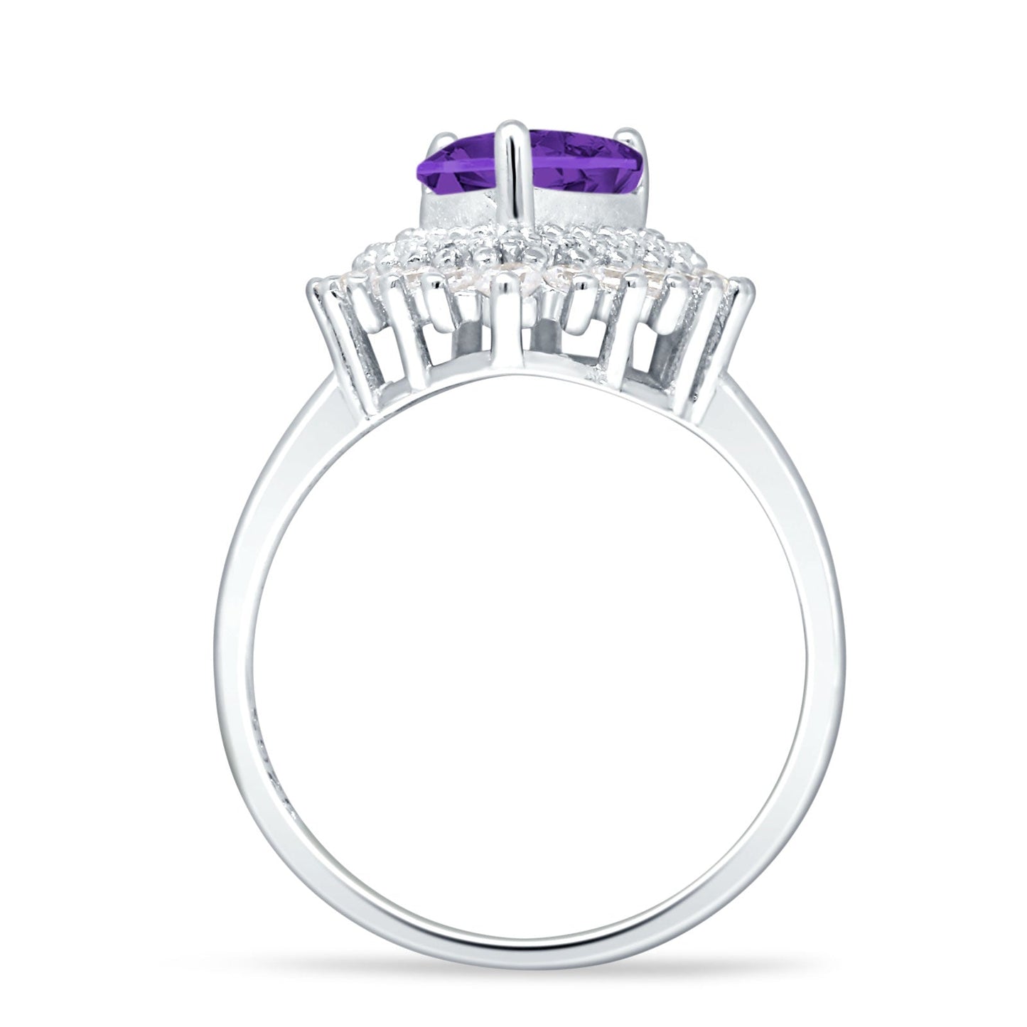 Heart Halo Amethyst CZ Bridal Promise Ring