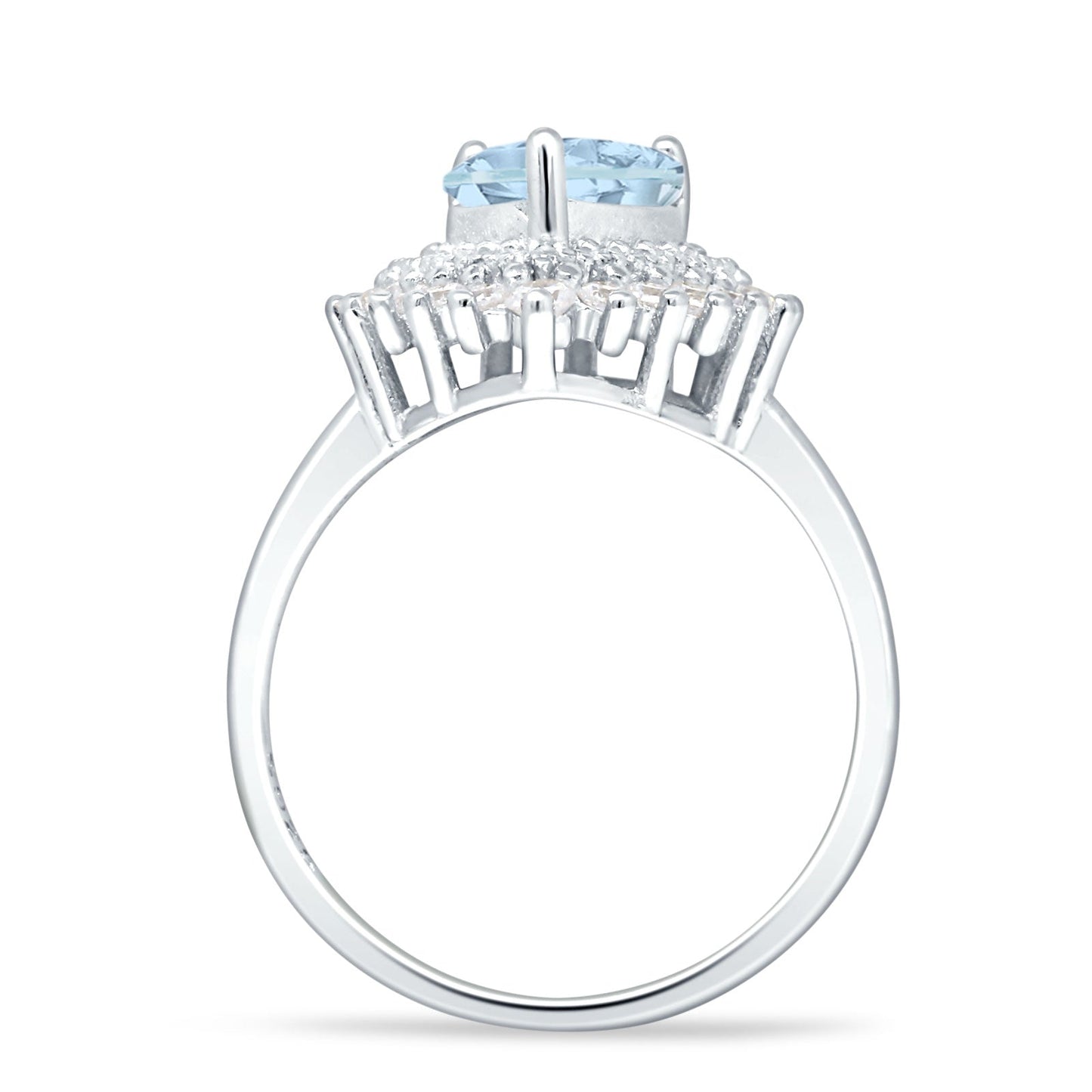 Heart Halo Aquamarine CZ Bridal Promise Ring