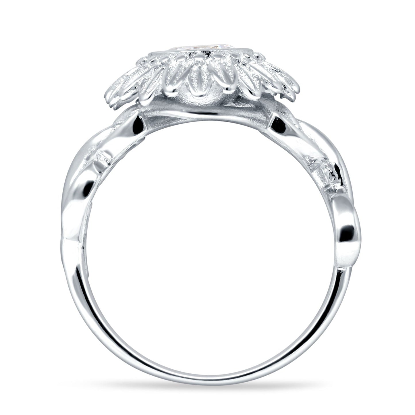 Sunflower Twisted Vine Leaf Engagement Ring Cubic Zirconia