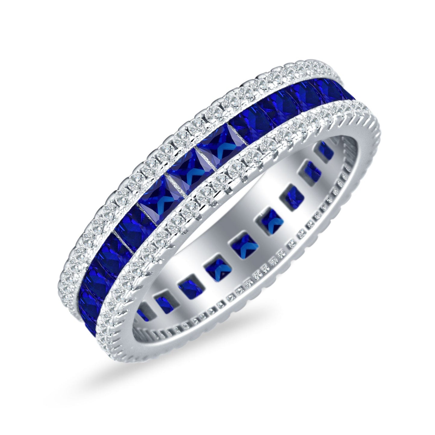 Full Eternity Band Princess Cut Blue Sapphire CZ