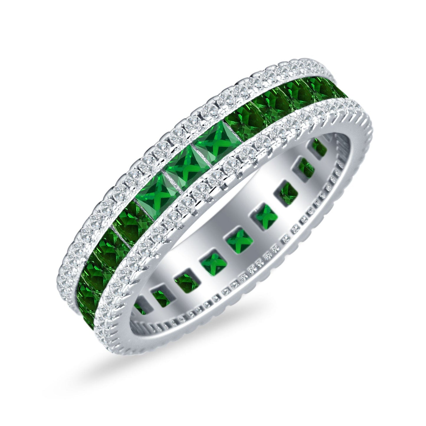 Full Eternity Band Princess Cut Green Emerald CZ