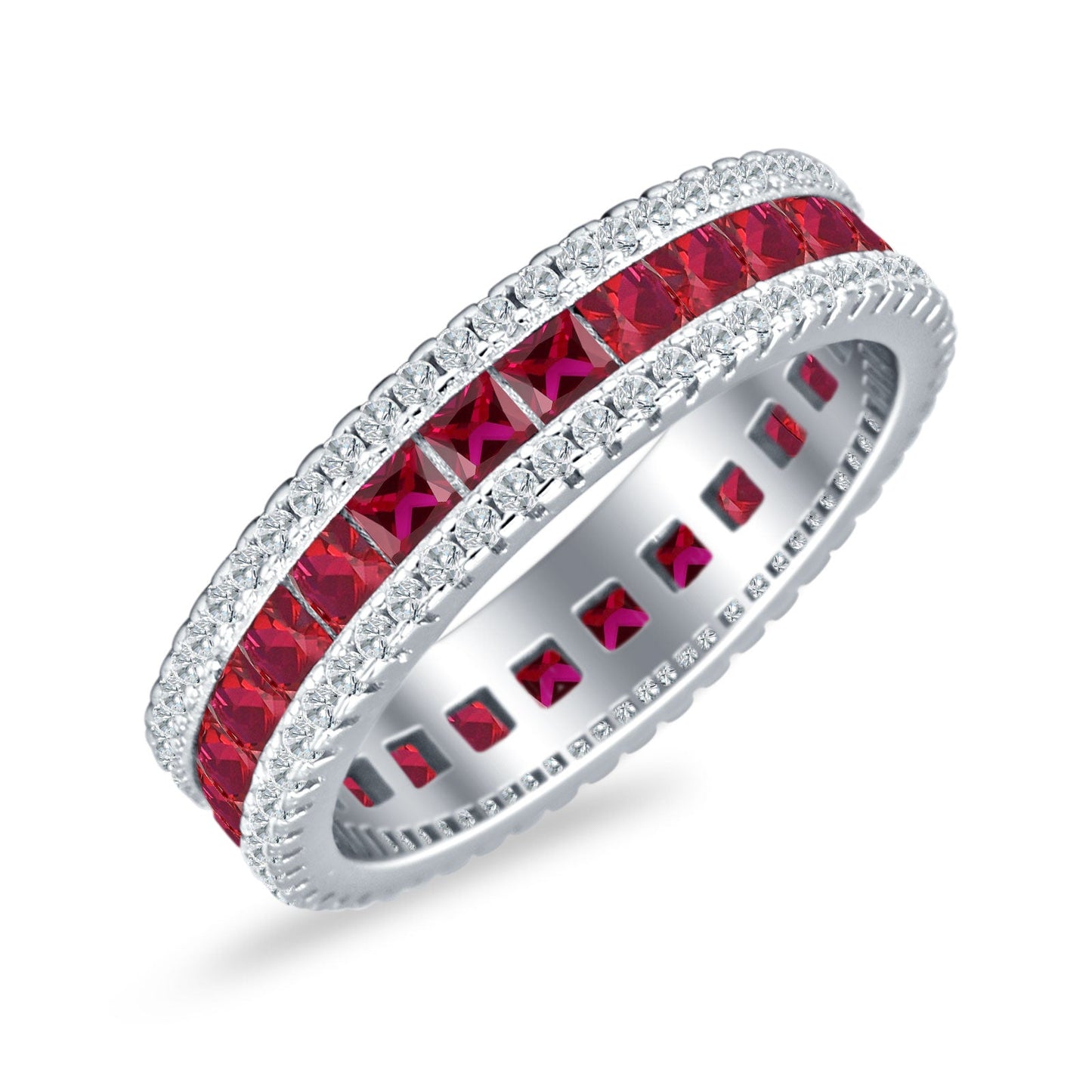 Full Eternity Band Princess Cut Ruby CZ