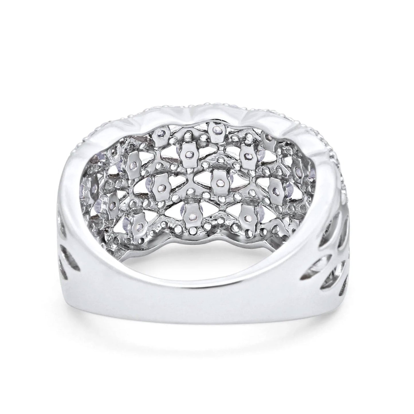 Wide Band Half Eternity Ring Round Simulated Cubic Zirconia