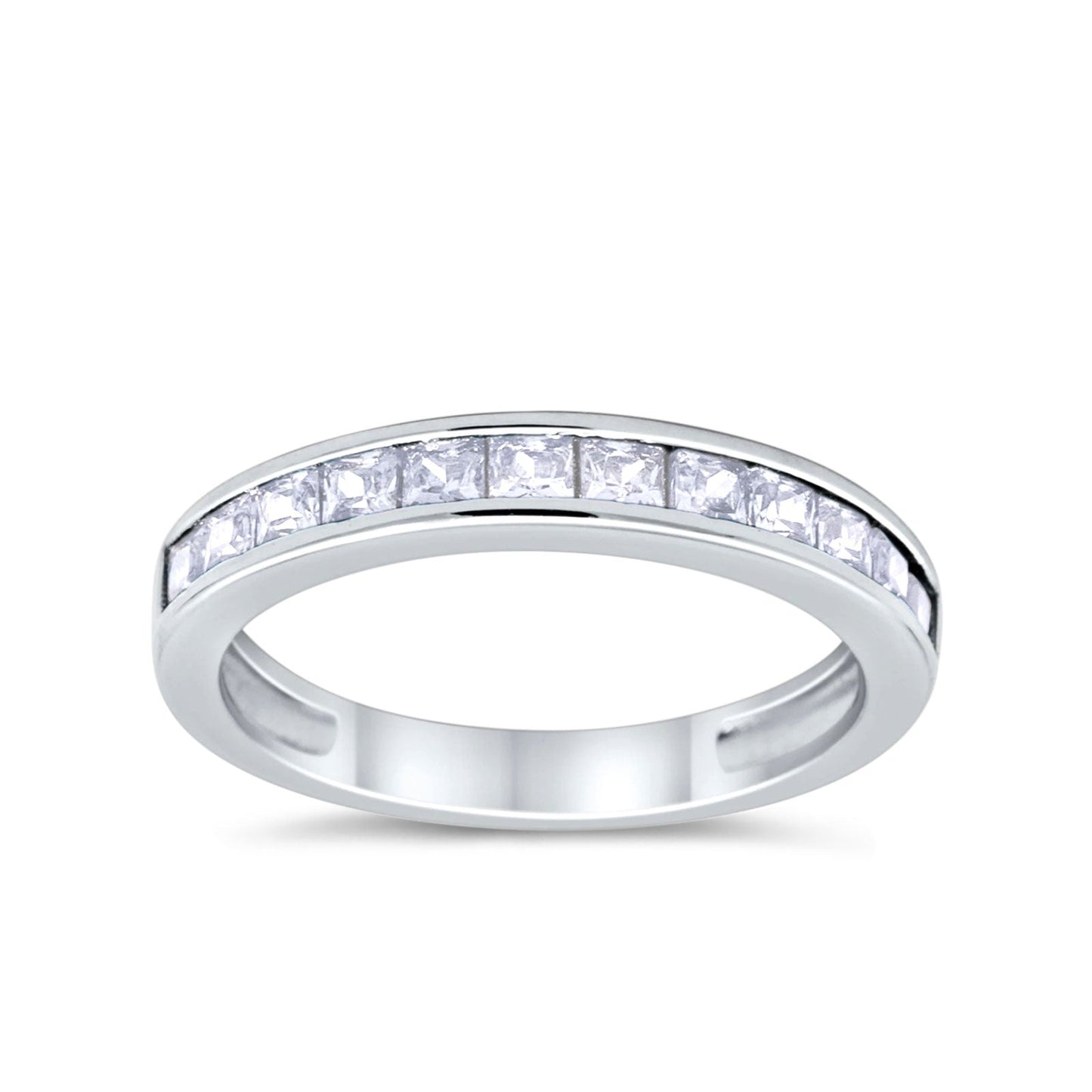 Half Eternity Princess Cut Simulated Cubic Zirconia Wedding Ring