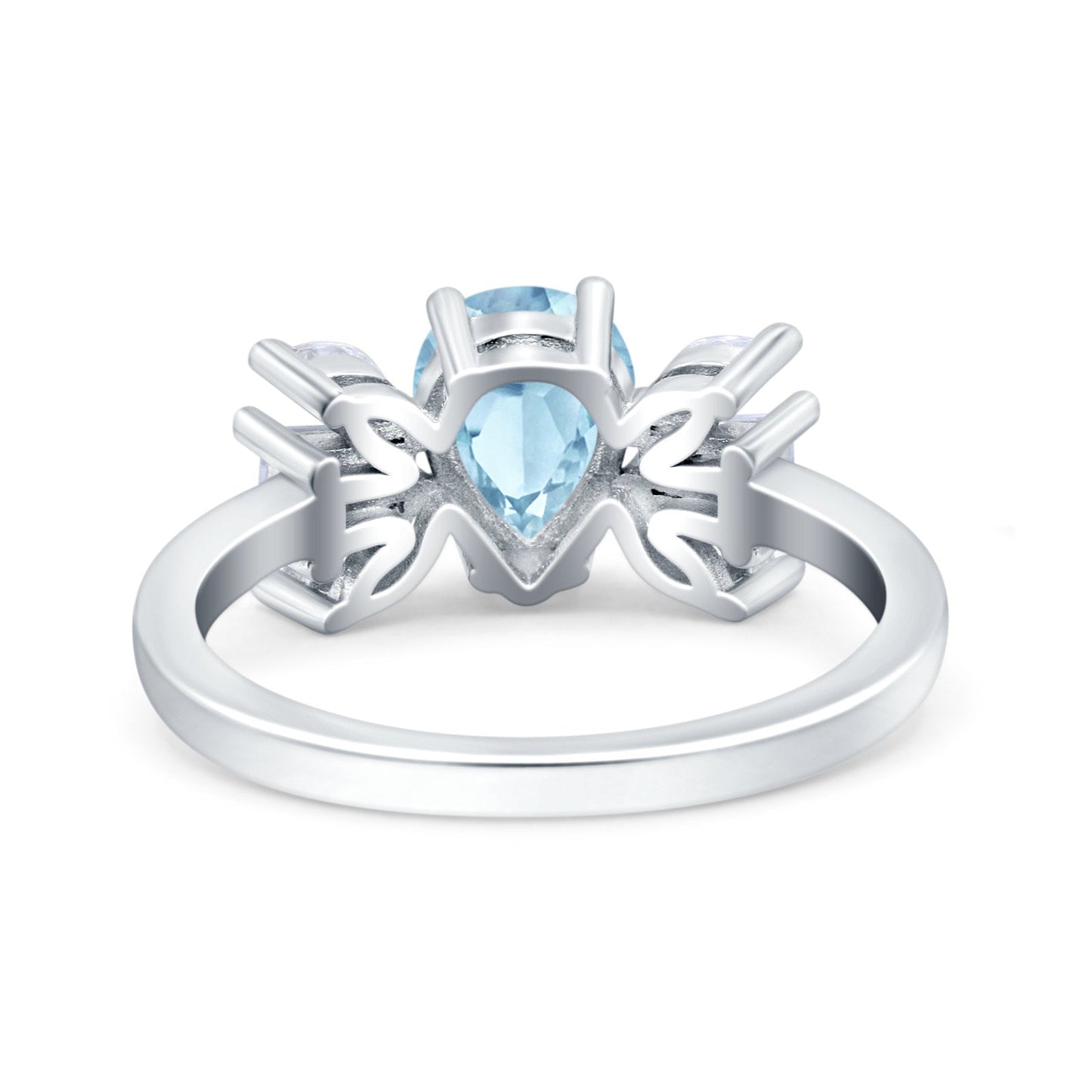 Teardrop Pear Art Deco Simulated Aquamarine CZ Wedding Engagement Ring