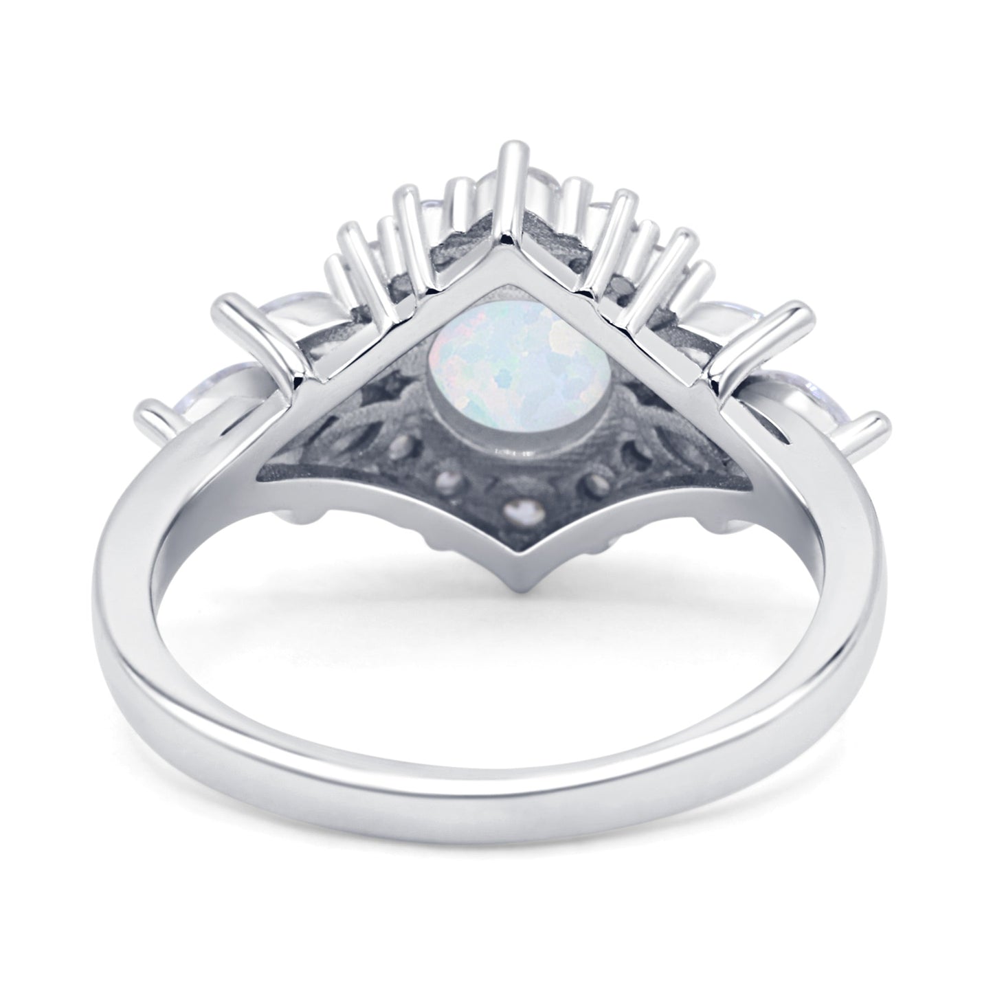 Art Deco Round Engagement Ring Lab Created White Opal