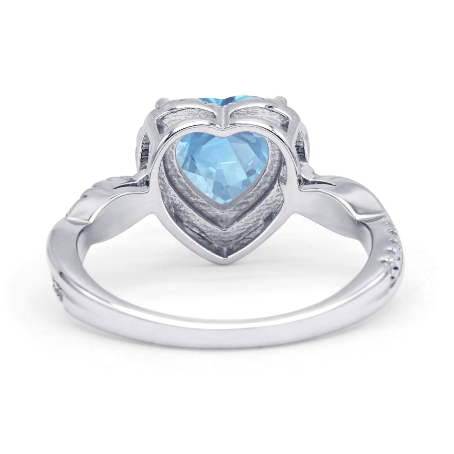 Halo Twisted Infinity Heart Engagement Ring Simulated Aquamarine