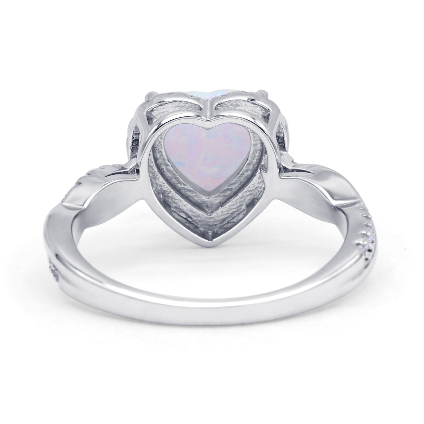 Halo Twisted Infinity Heart Ring Lab Created White Opal