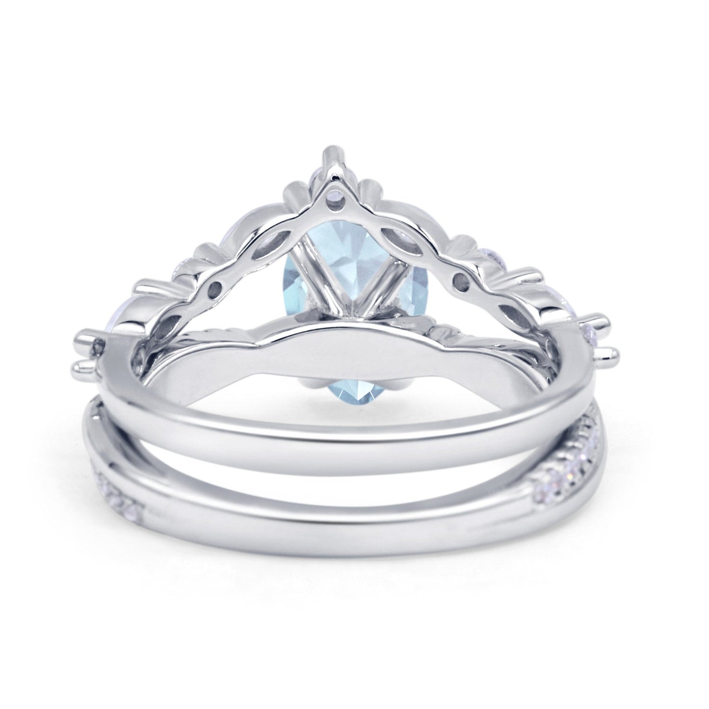 Teardrop Pear Twisted Infinity Style Bridal Two Piece Engagement Ring Simulated Aquamarine