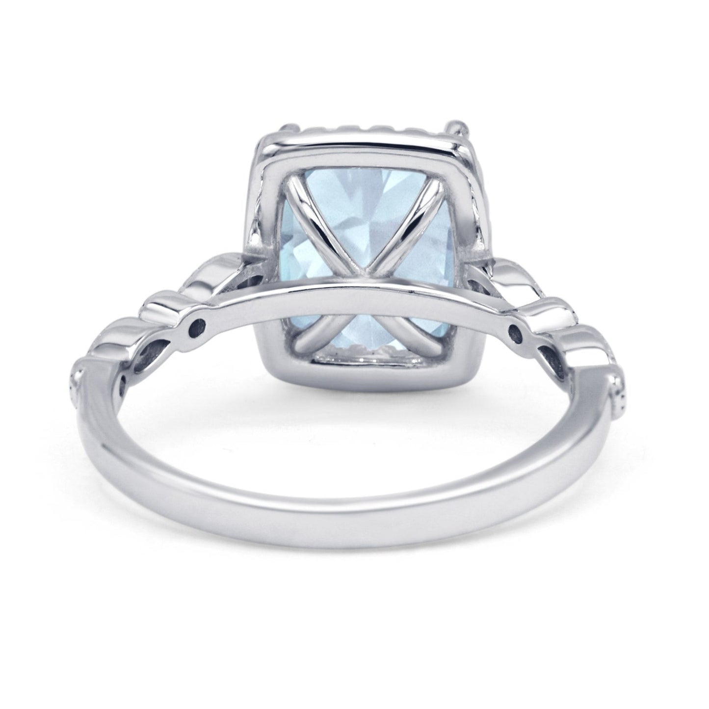 Art Deco Accent Halo Radiant Simulated Aquamarine Engagement Ring