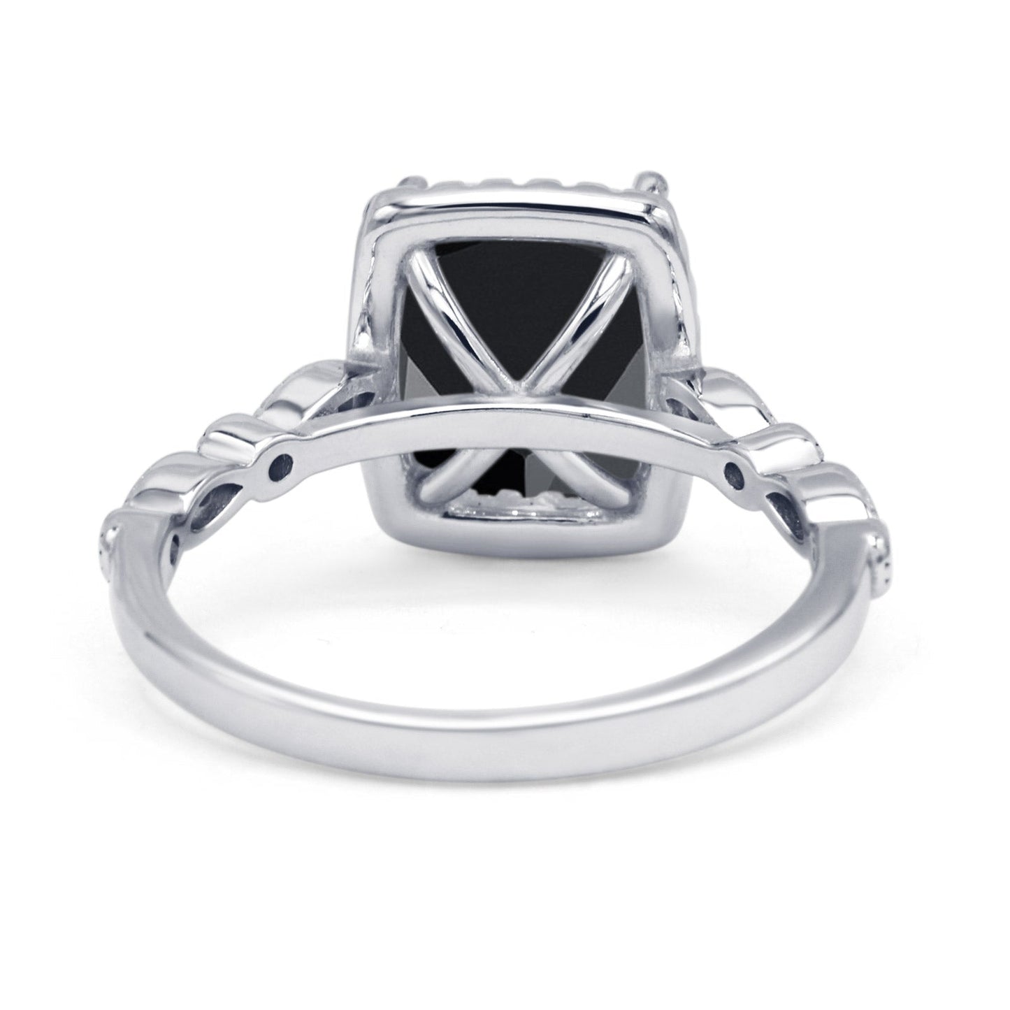 Art Deco Accent Halo Radiant Simulated Black Engagement Ring