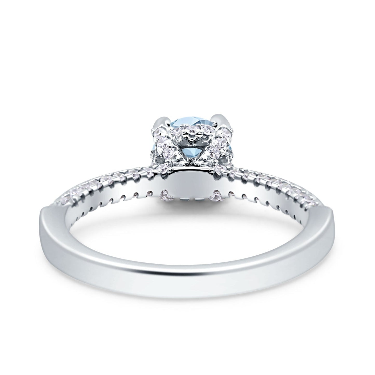 Solitaire Accent Round Simulated Aquamarine CZ Engagement Ring