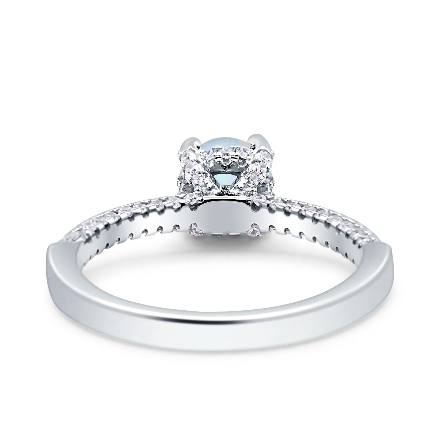 Solitaire Accent Round Lab Created White Opal Engagement Ring