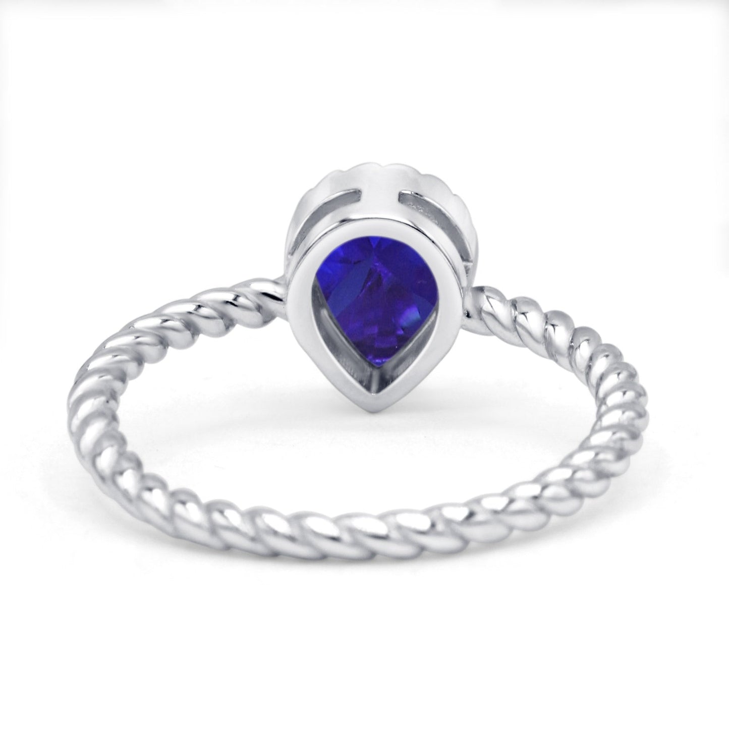 Vintage Teardrop Pear Rope Twisted Band Simulated Blue Sapphire Engagement Ring