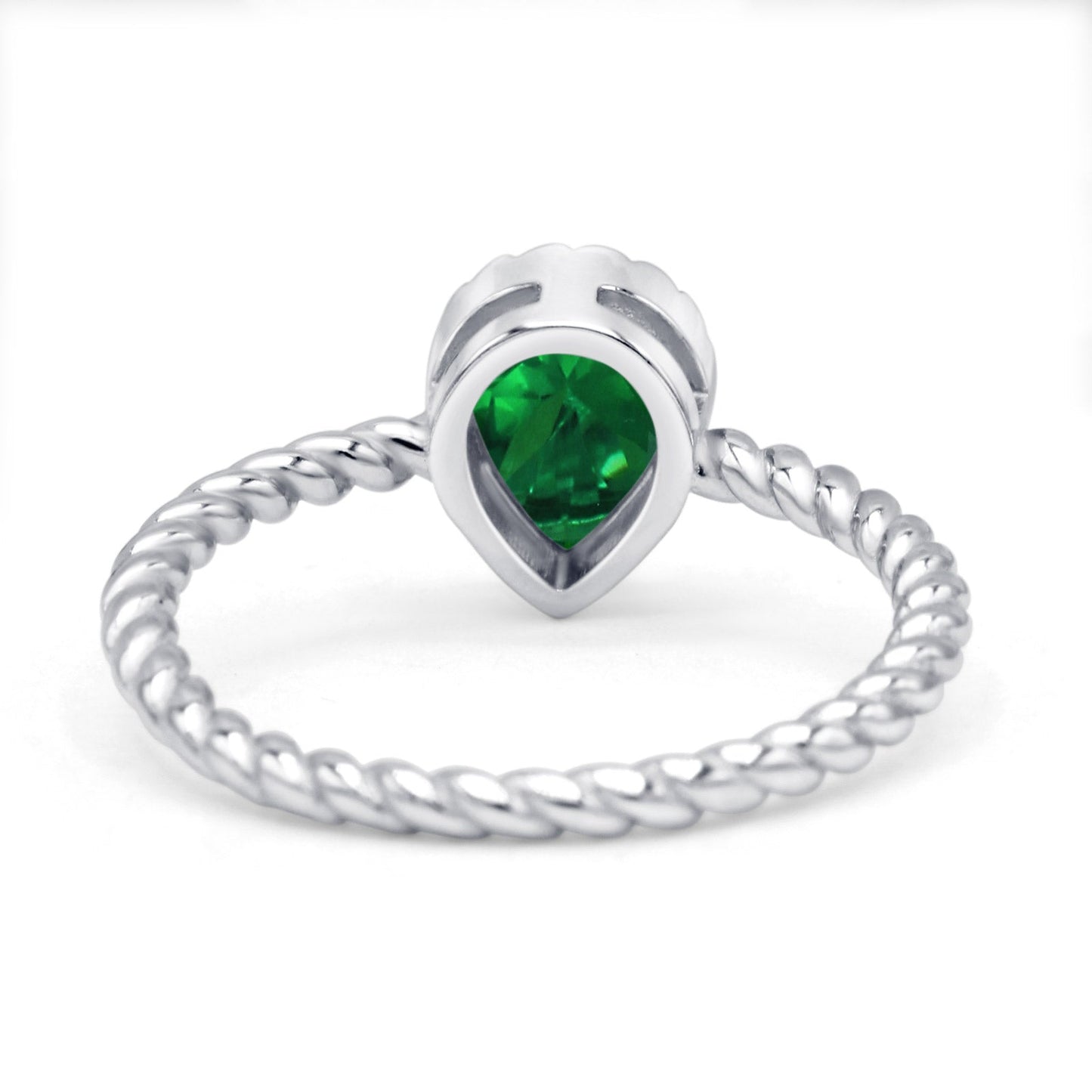 Vintage Teardrop Pear Rope Twisted Band Simulated Green Emerald Engagement Ring