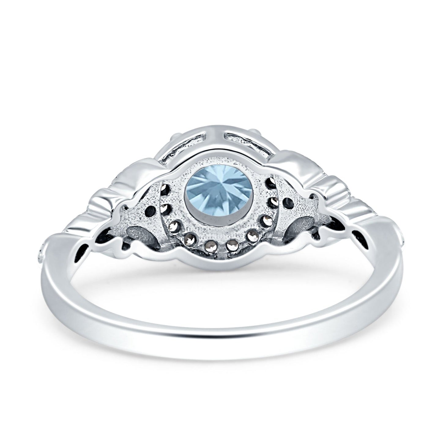 Art Deco Round Butterfly Simulated Aquamarine Engagement Ring