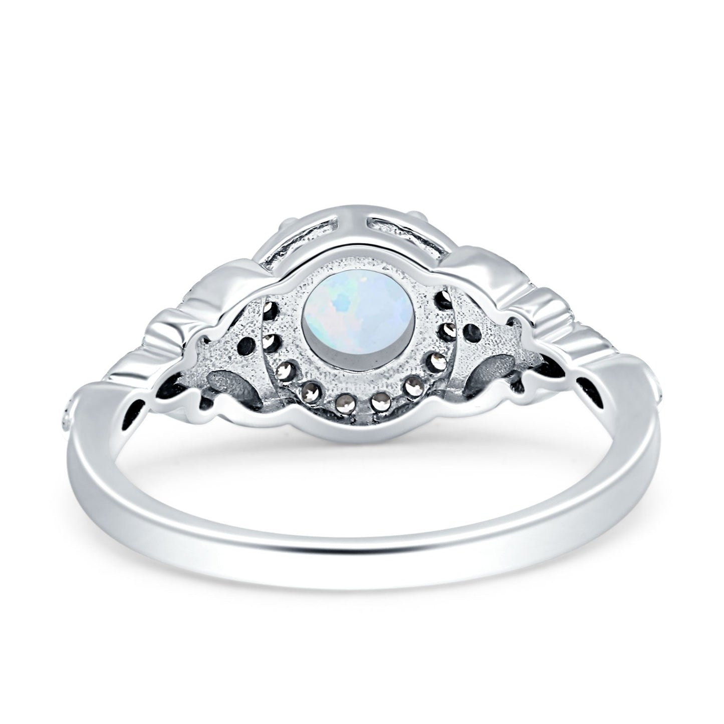 Art Deco Round Butterfly Lab Created White Opal Engagement Ring