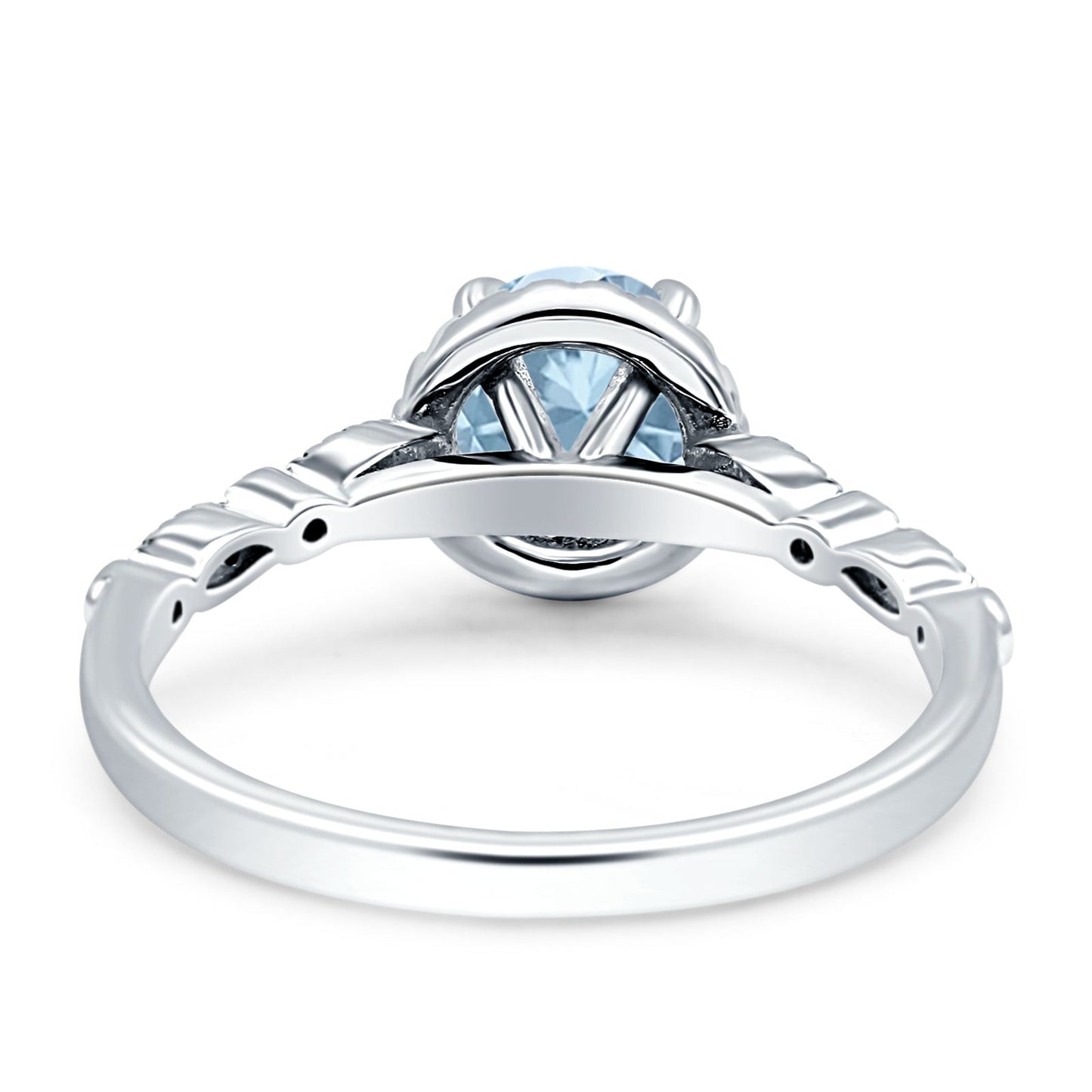 Halo Round Simulated Aquamarine Engagement Ring