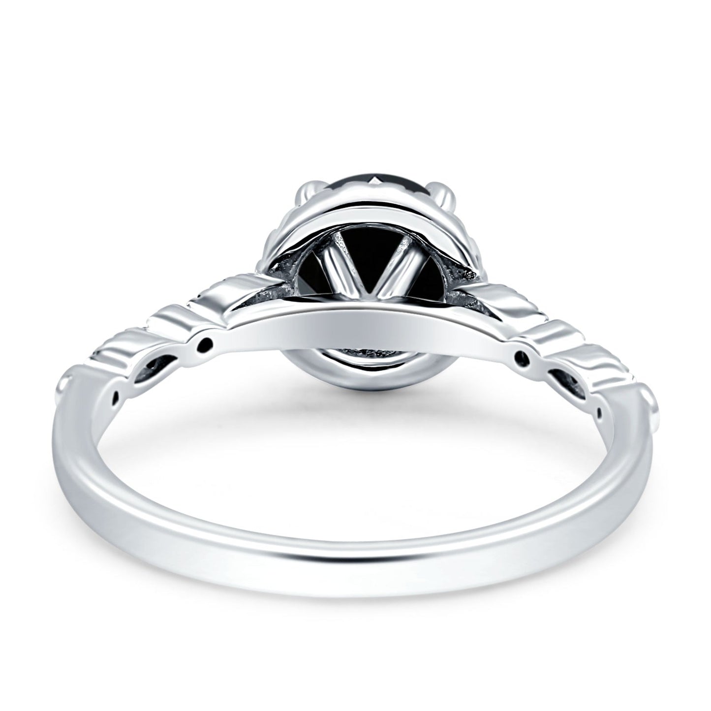 Halo Round Simulated Black Engagement Ring