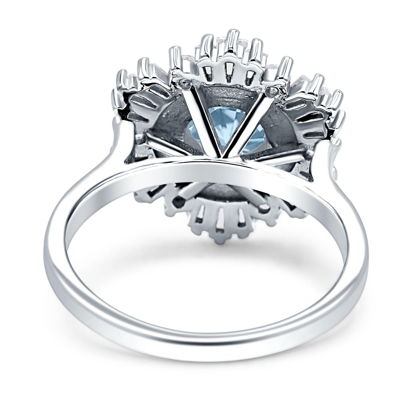 Floral Art Deco Round Simulated Aquamarine CZ Engagement Ring