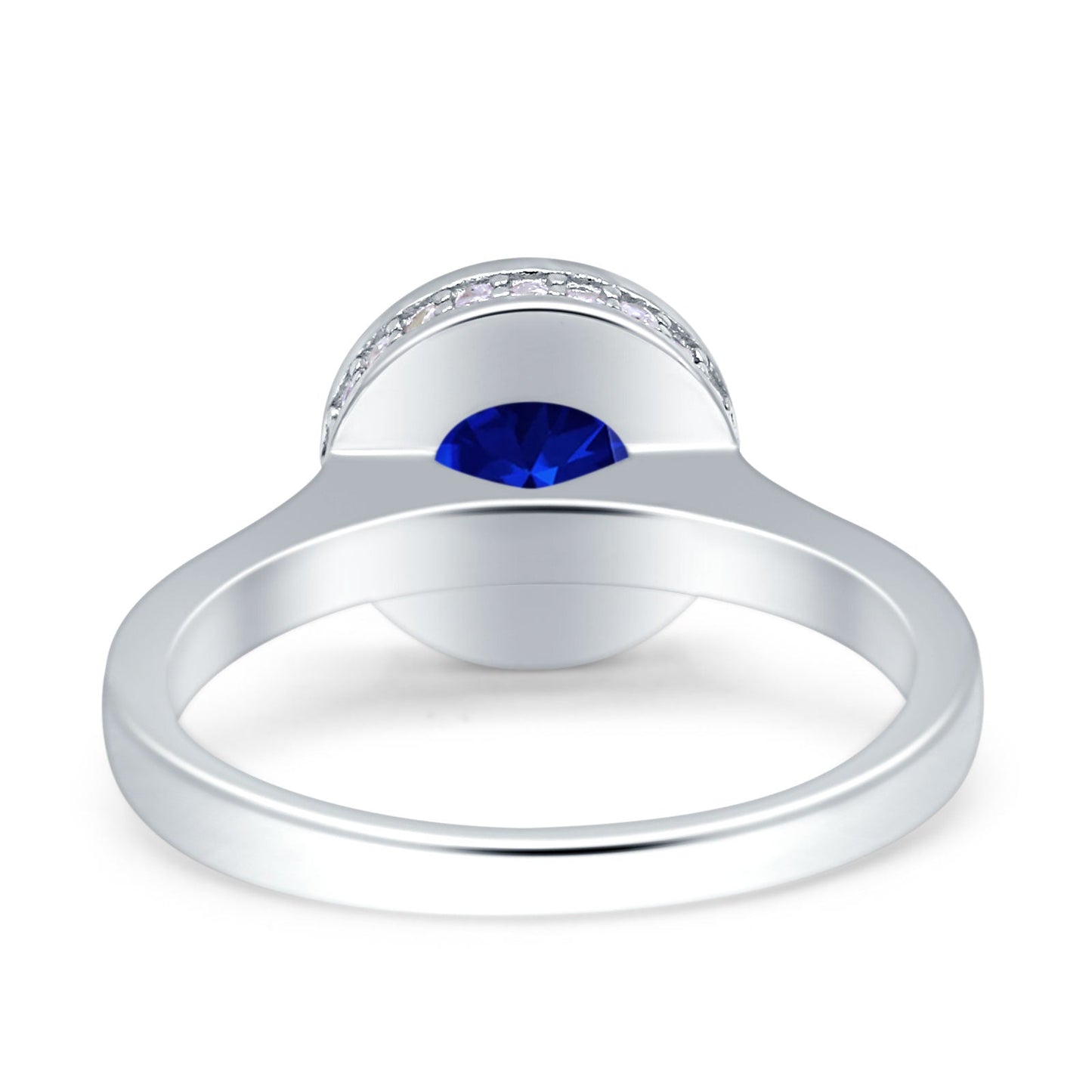 Bezel Set Hidden Halo Round Engagement Ring Simulated Blue Sapphire