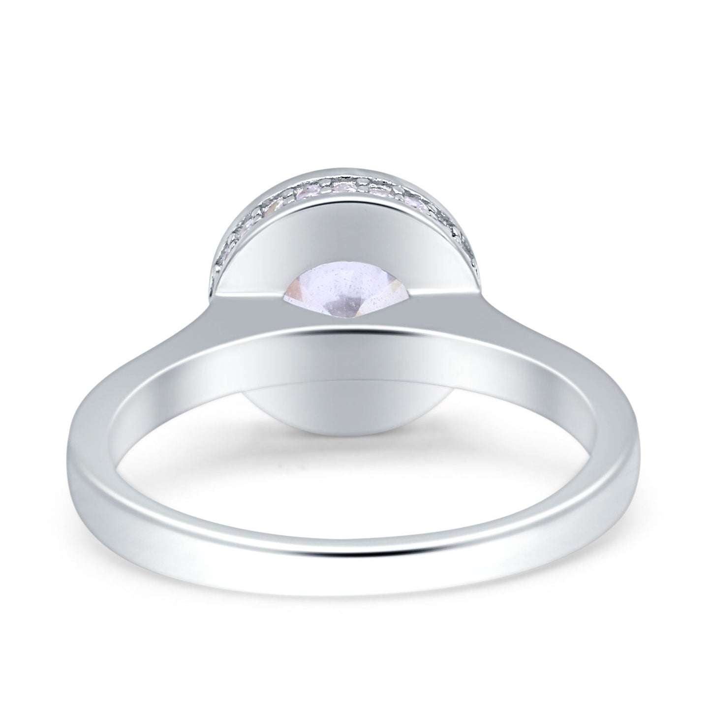 Bezel Set Hidden Halo Round Engagement Ring Cubic Zirconia