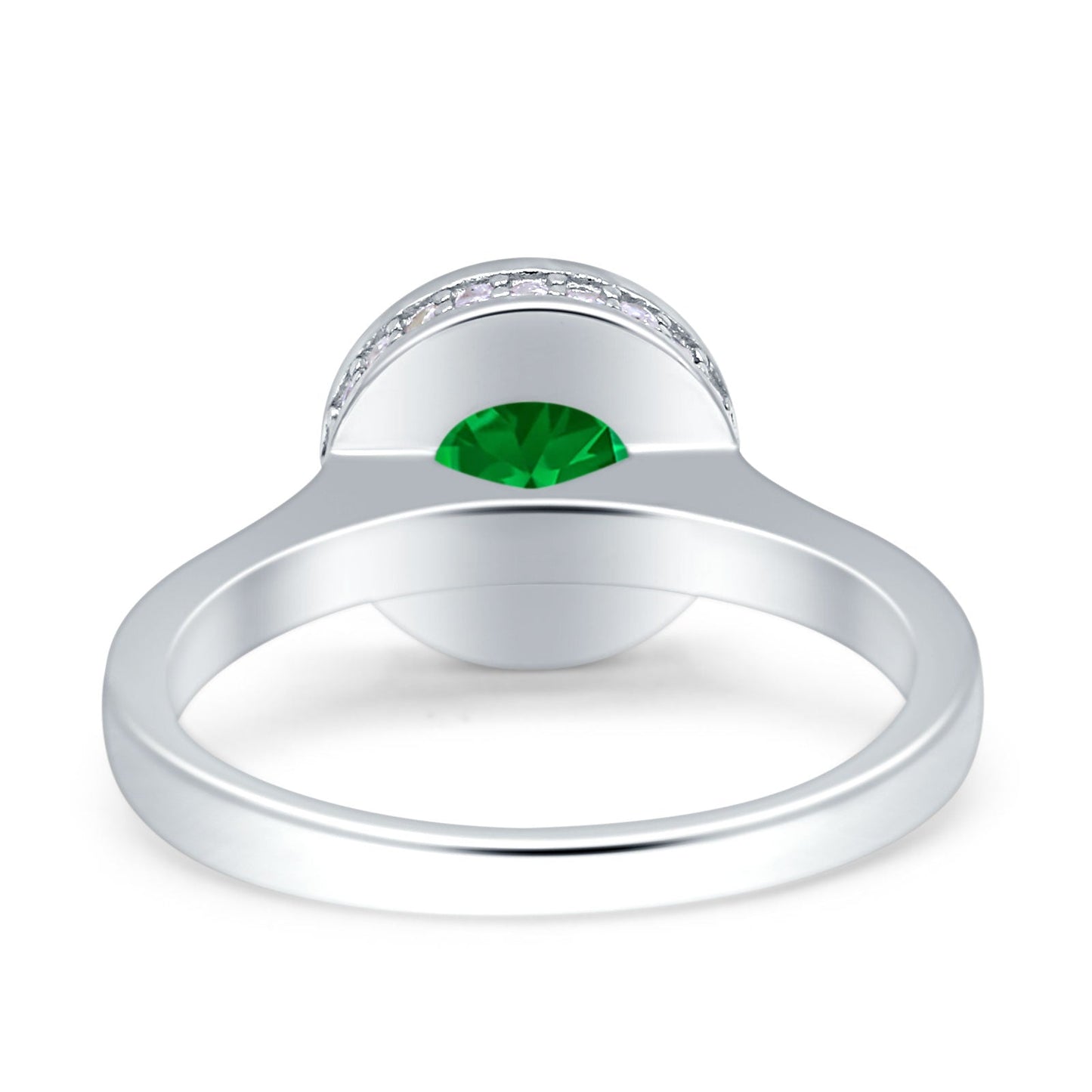 Bezel Set Hidden Halo Round Engagement Ring Simulated Green Emerald