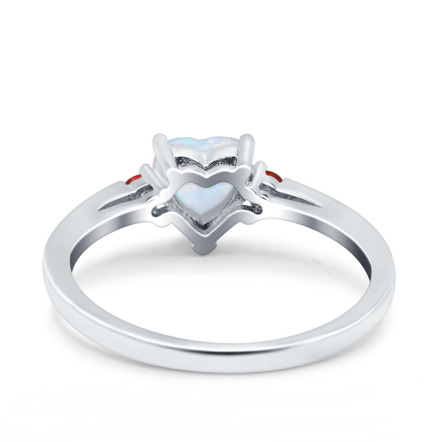 Art Deco Heart Three Stone Wedding Ring Garnet Lab Created White Opal