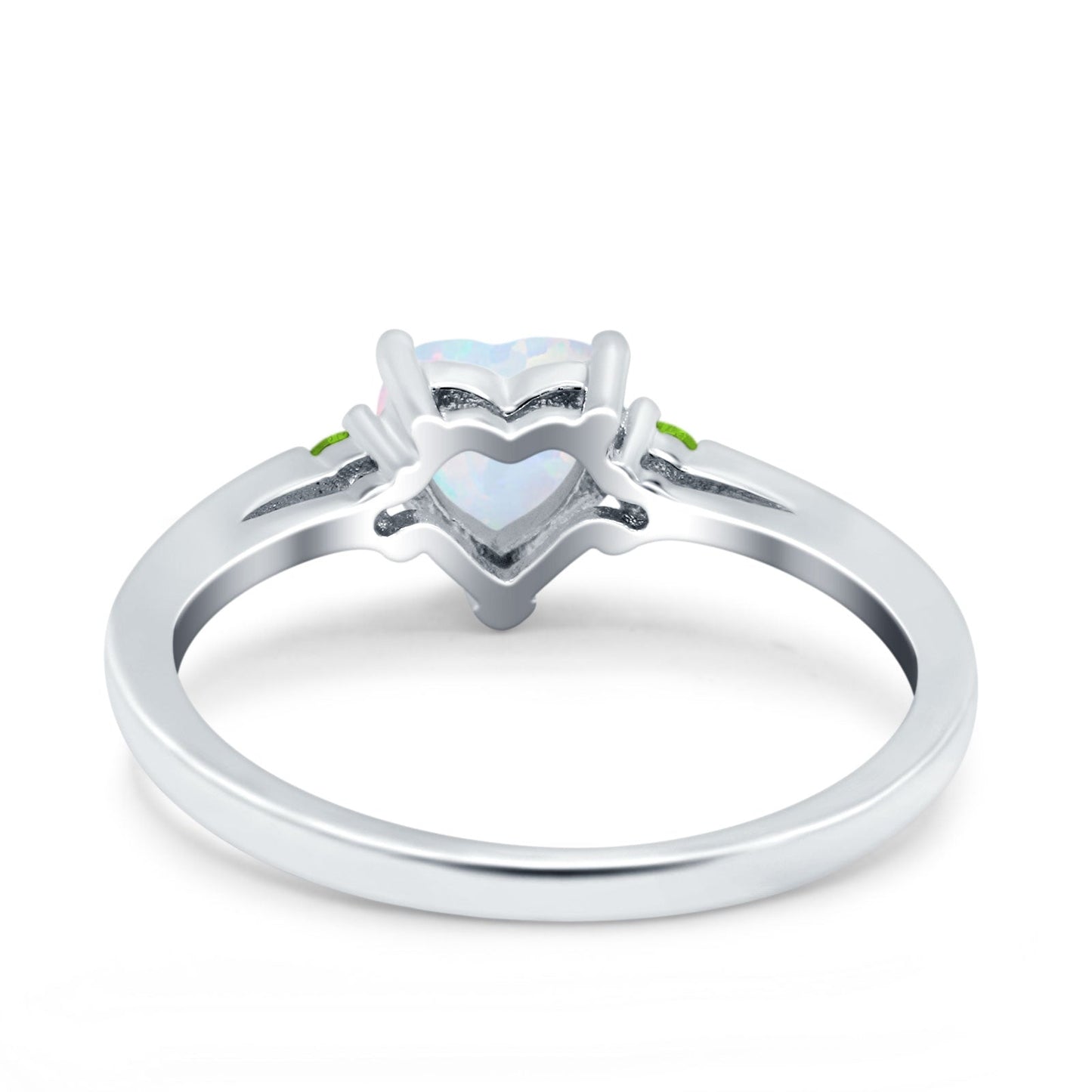 White Opal Ring - Three Stone Heart Shape