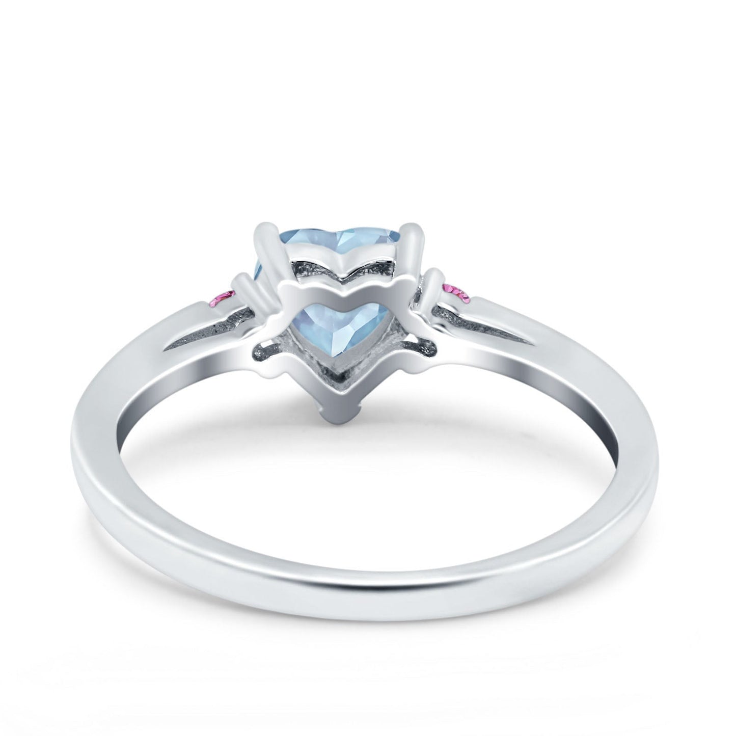 Art Deco Heart Three Stone Wedding Ring Pink Simulated Aquamarine CZ