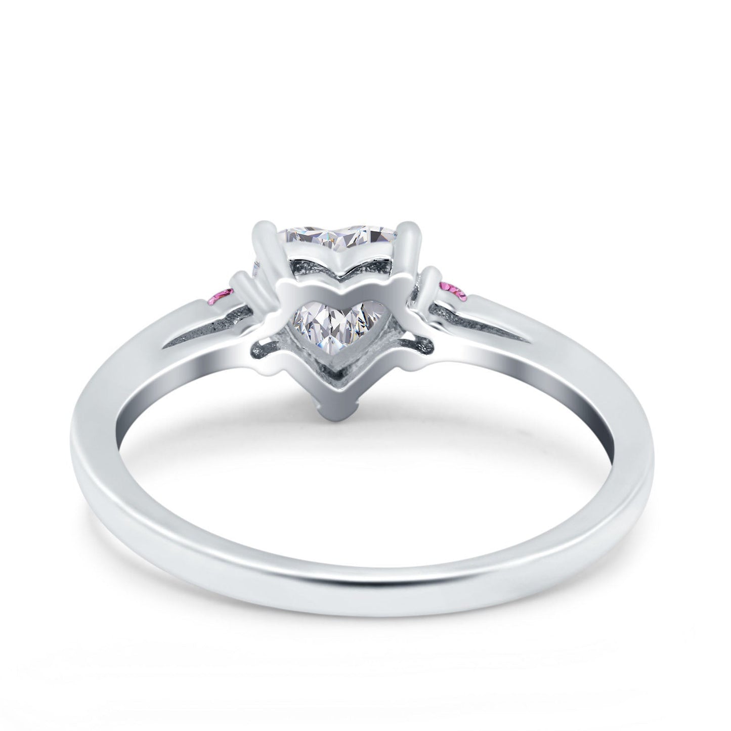 Art Deco Heart Three Stone Wedding Ring Pink Simulated Cubic Zirconia