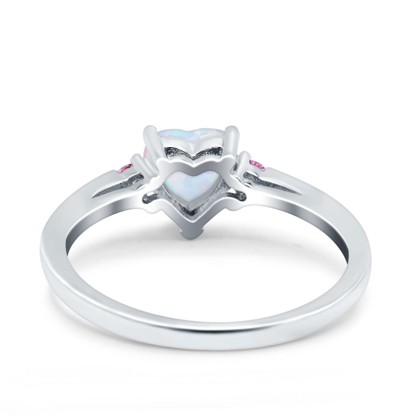 Art Deco Heart Three Stone Wedding Ring Pink Lab Created White Opal