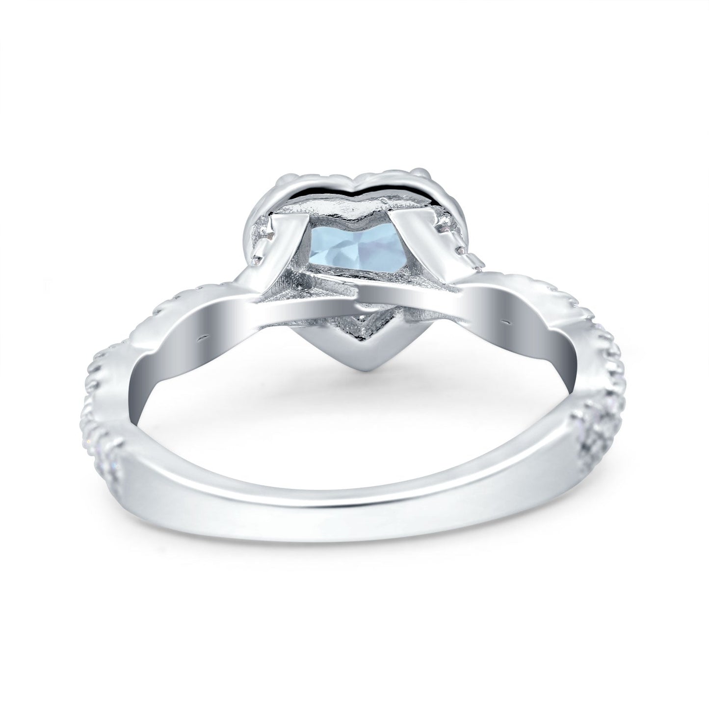 Art Deco Heart Infinity Simulated Aquamarine CZ Wedding Bridal Ring