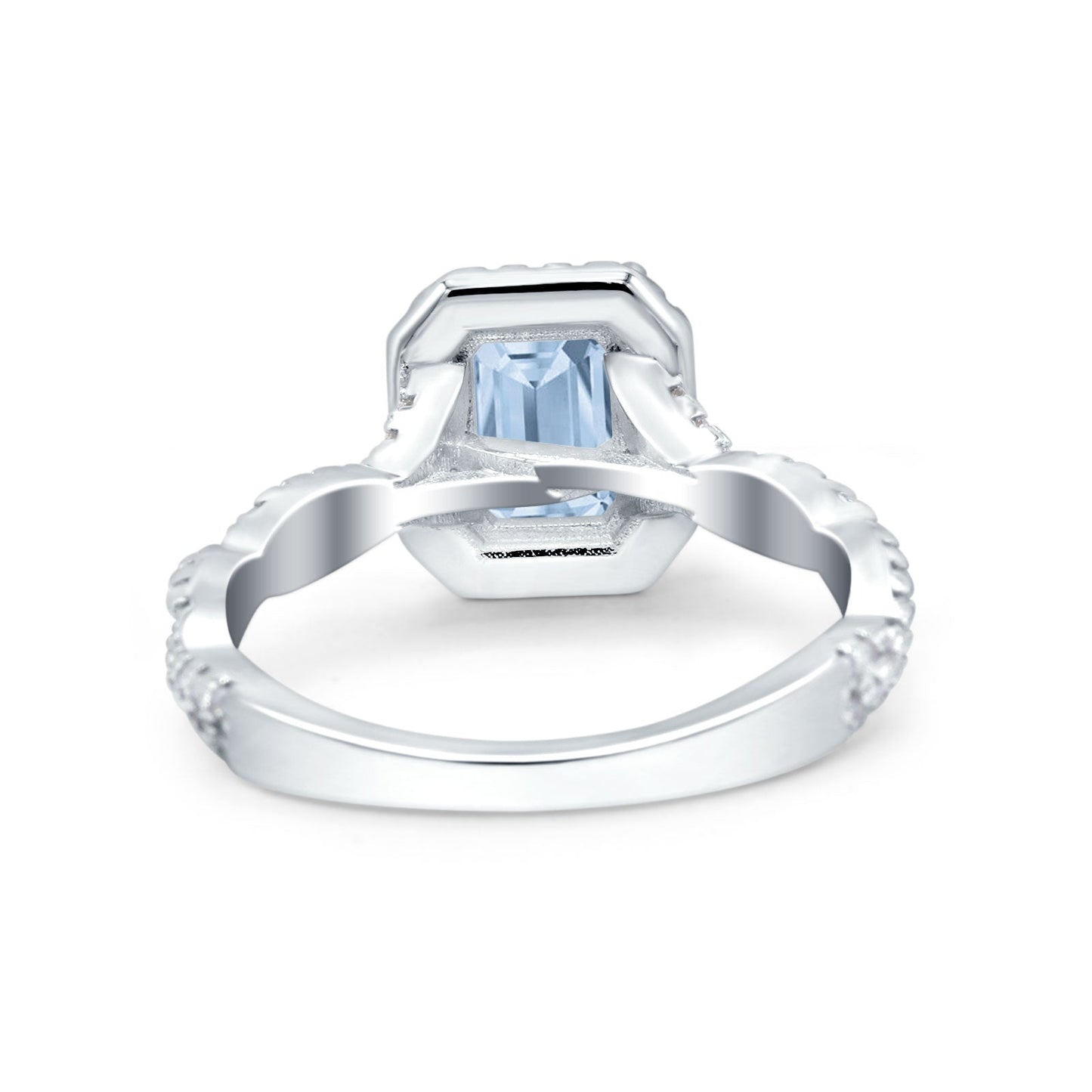 Art Deco Emerald Cut Infinity Simulated Aquamarine CZ Wedding Bridal Ring