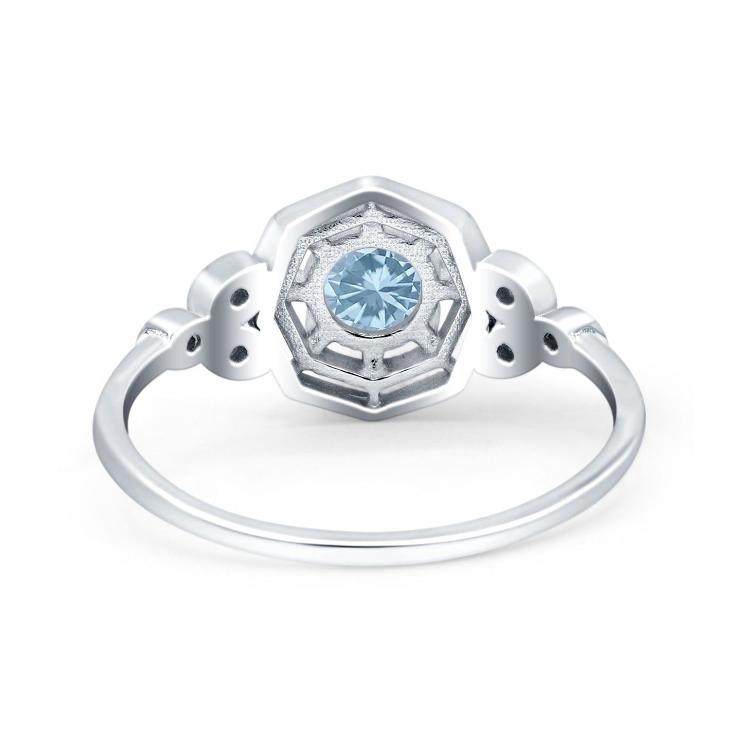 Art Deco Marquise Design Round Simulated Aquamarine CZ Wedding Bridal Ring