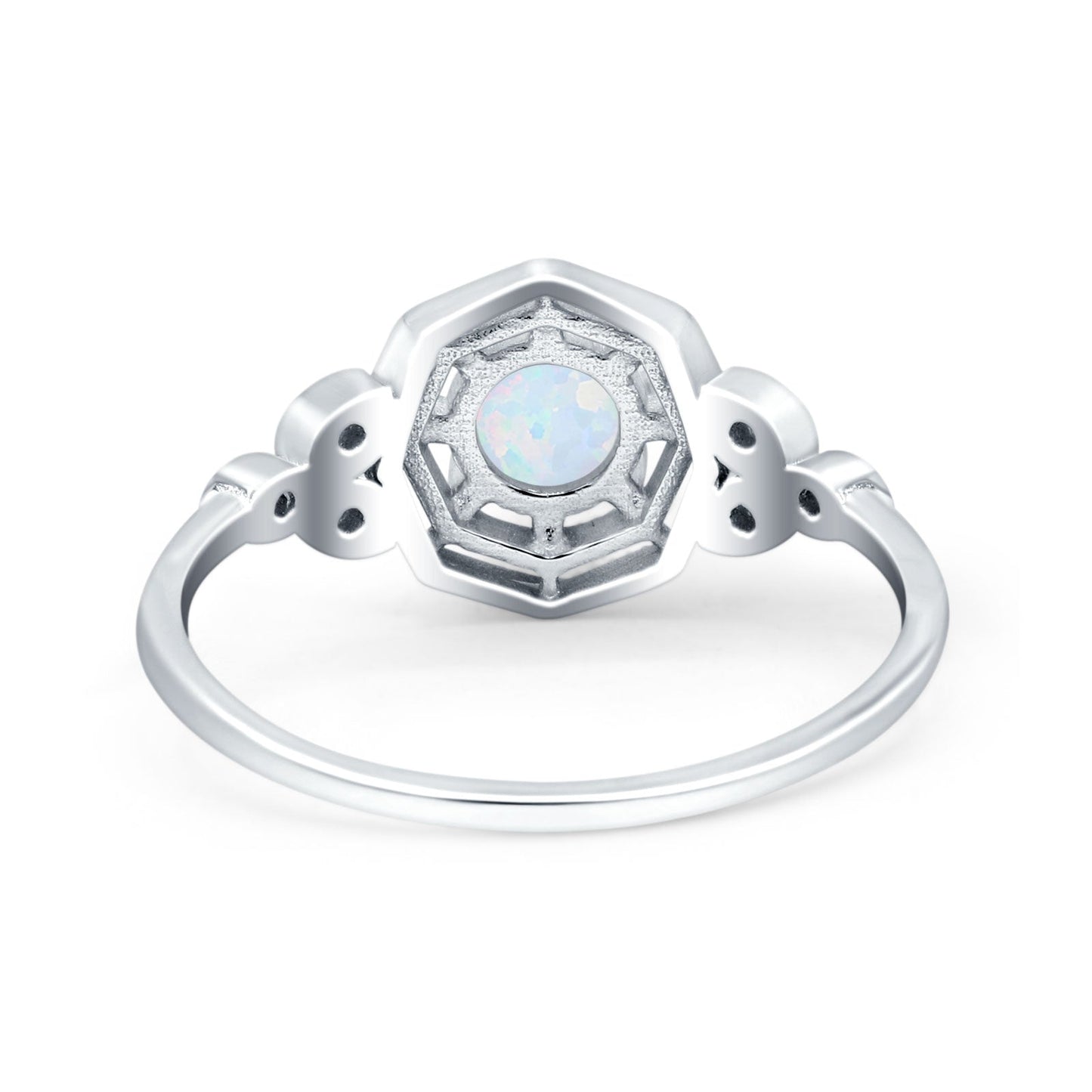 Art Deco Marquise Design Round Lab Created White Opal Wedding Bridal Ring