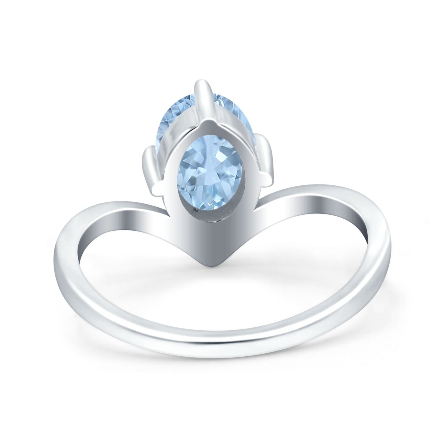 V Art Deco Oval Simulated Aquamarine CZ Wedding Ring