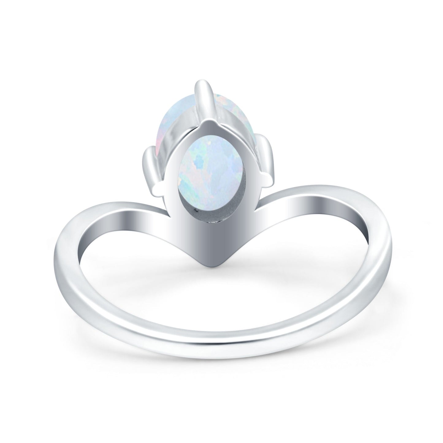 V Art Deco Oval Lab Created White Opal Wedding Ring