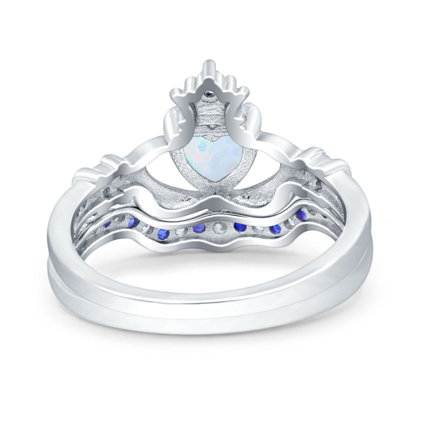 Claddagh Ring Bridal Piece Sapphire Created White Opal