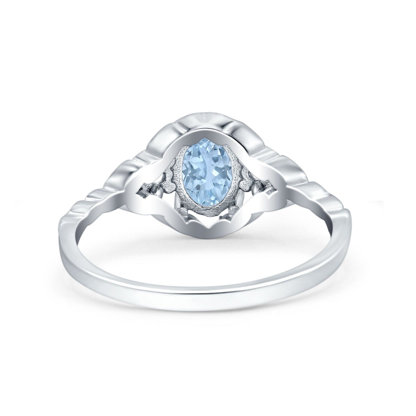 Art Deco Oval Vintage Style Simulated Aquamarine CZ Bridal Wedding Engagement Ring