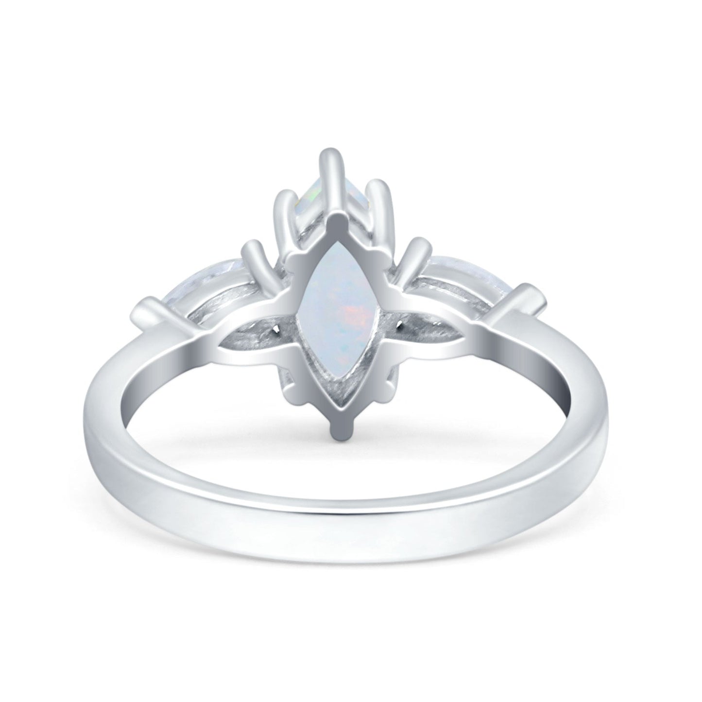 Marquise Art Deco Pear Lab Created White Opal Wedding Engagement Ring