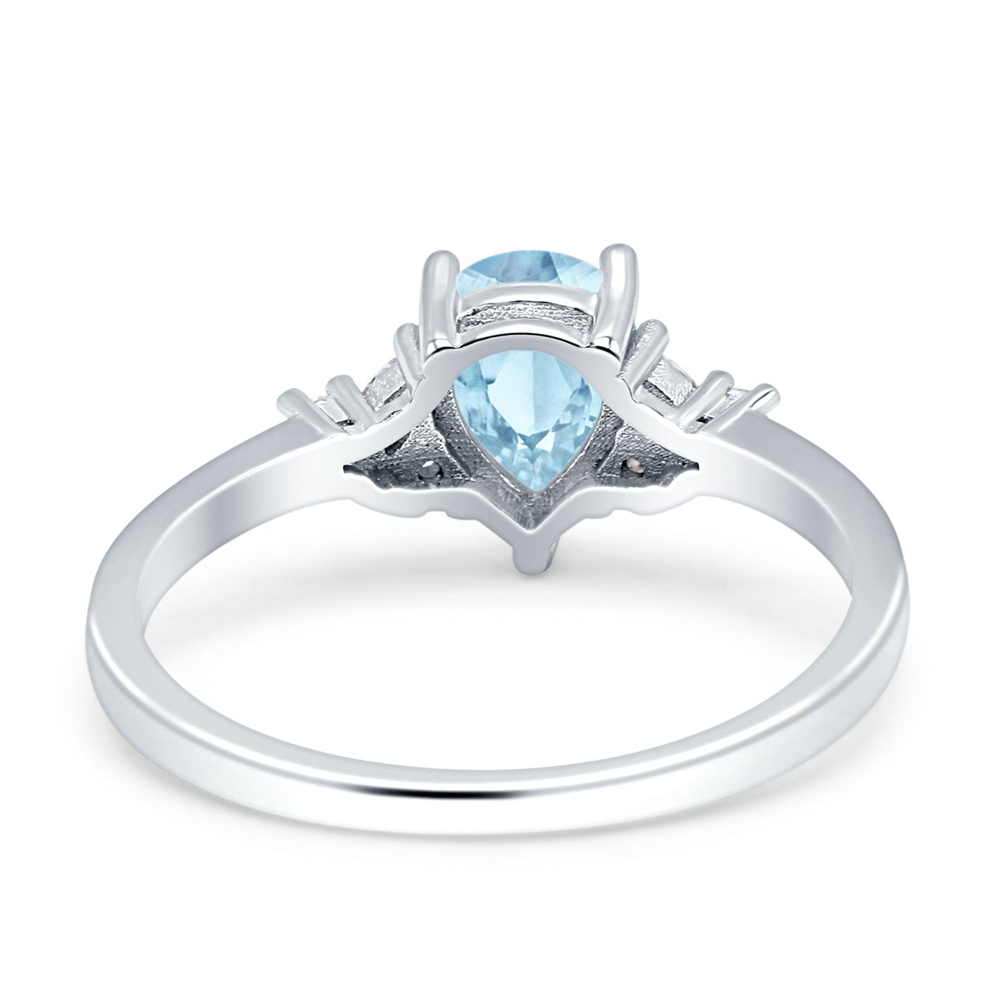 Teardrop Pear Shape Wedding Engagement Ring Simulated Aquamarine CZ