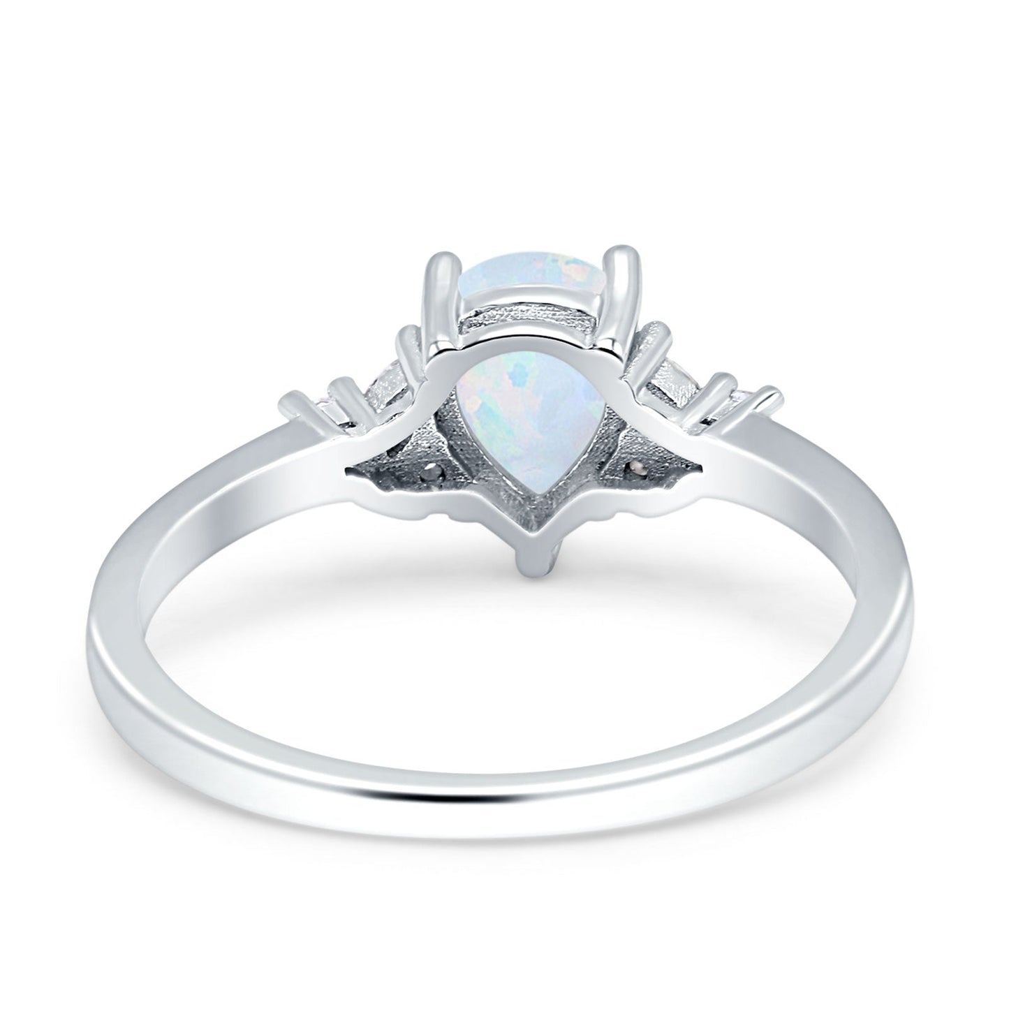 Teardrop Pear Shape Wedding Engagement Ring Lab Created White Opal