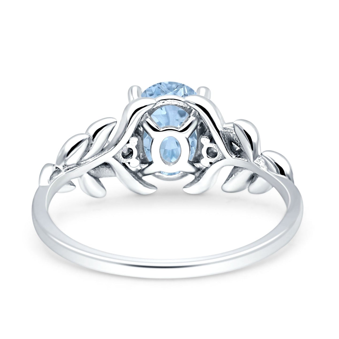 Leaf Style Oval Vintage Simulated Aquamarine CZ Engagement Ring