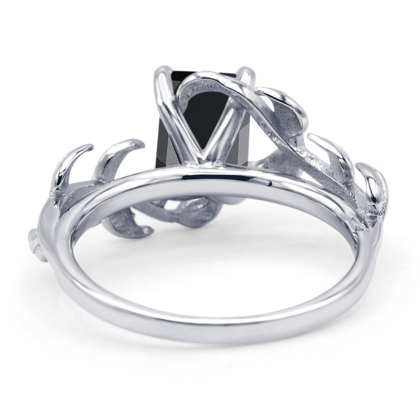 Art Deco Engagement Ring Natural Leaf Design Emerald Cut Simulated Black