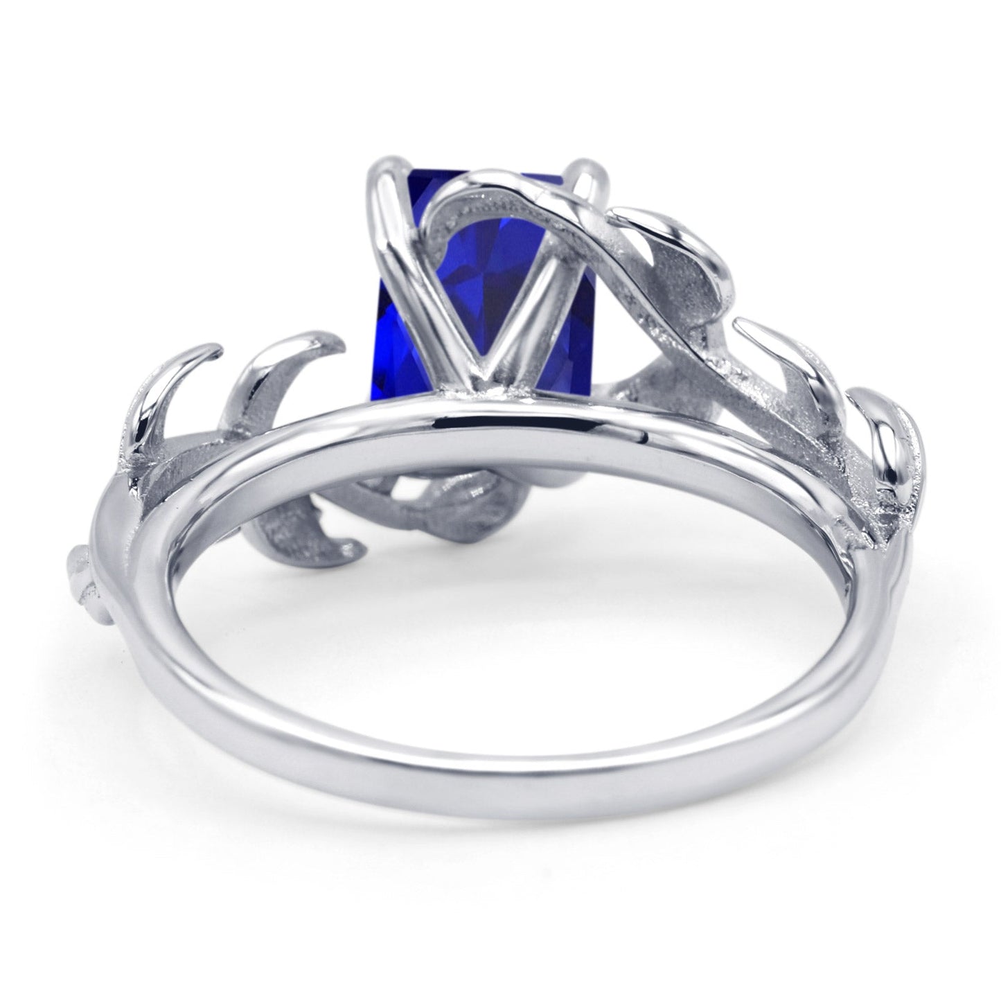 Art Deco Engagement Ring Leaf Simulated Blue Sapphire