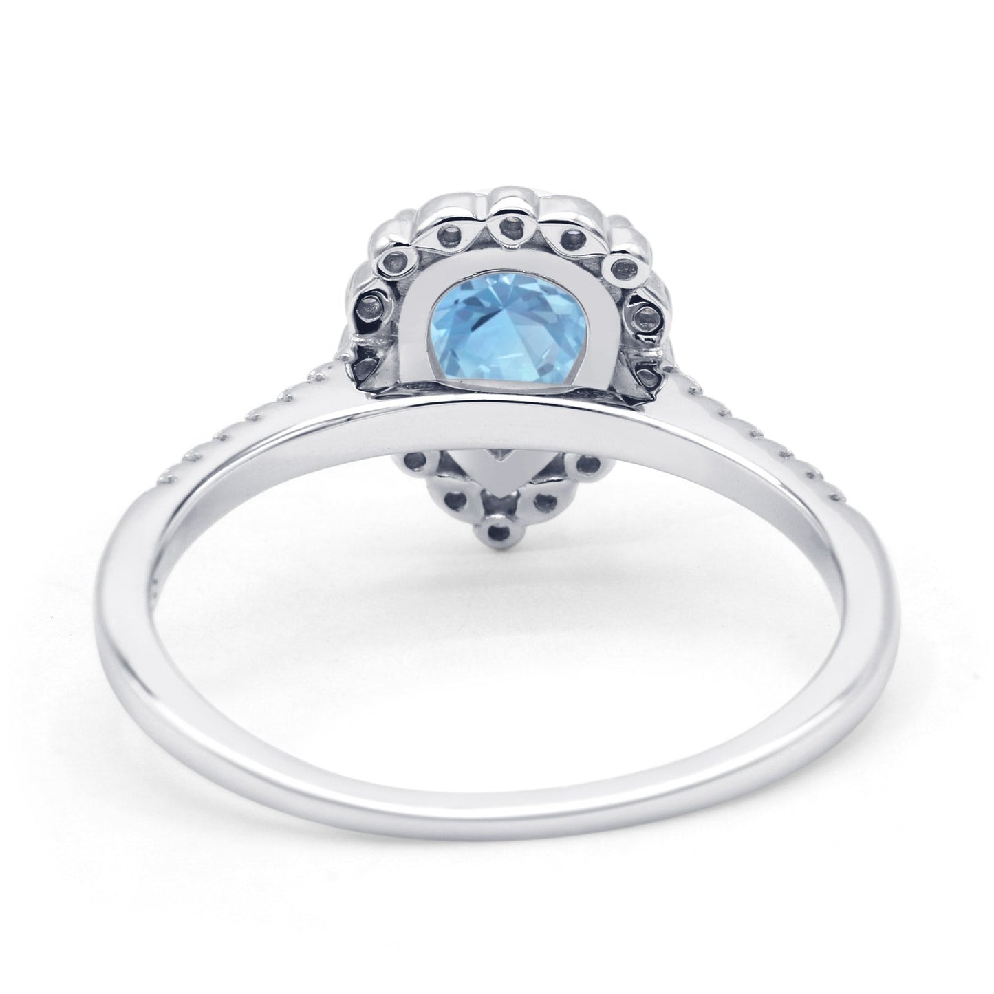 Teardrop Pear Vintage Style Halo Engagement Ring Simulated Aquamarine