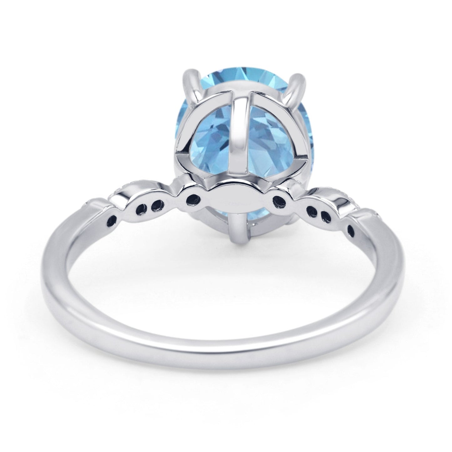 Solitaire Accent Oval Engagement Ring Simulated Aquamarine