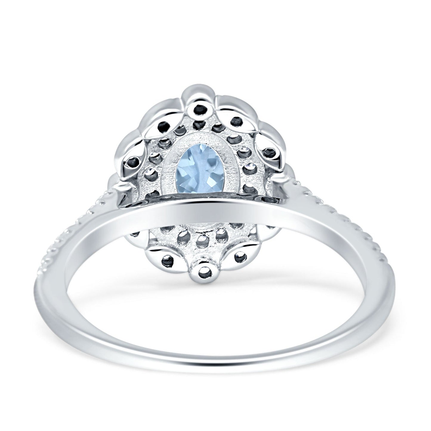 Floral Oval Vintage Engagement Ring Simulated Aquamarine